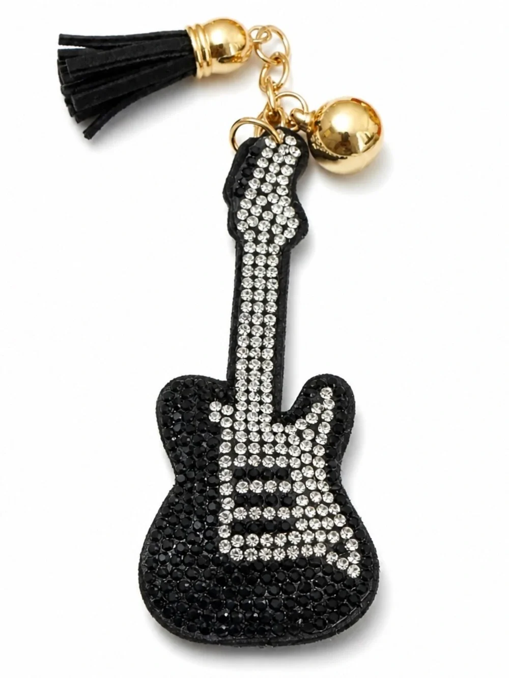 Rhinestone Black guitar Keyring bag backpack charm